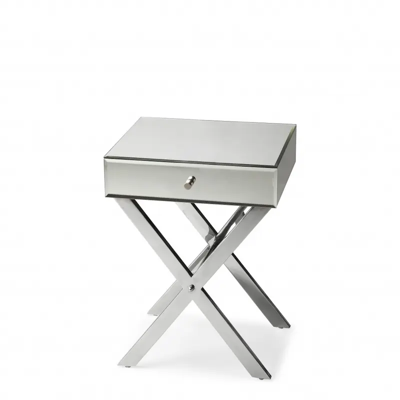 24" Mirrored Glass End Table With Drawer By Homeroots