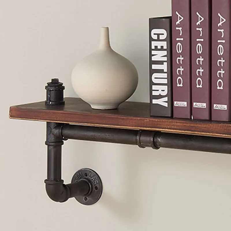 24" Montana Industrial Pine Wood Floating Wall Shelf in Gray and Walnut Finish By Armen Living