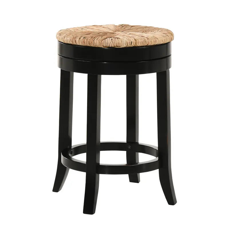 24" Natural And Black Solid Wood Swivel Backless Counter Height Bar Chair With Footrest By Homeroots