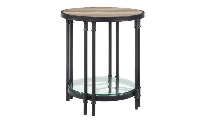 24" Sandy Black And Oak Manufactured Wood And Metal Round End Table With Shelf By Homeroots
