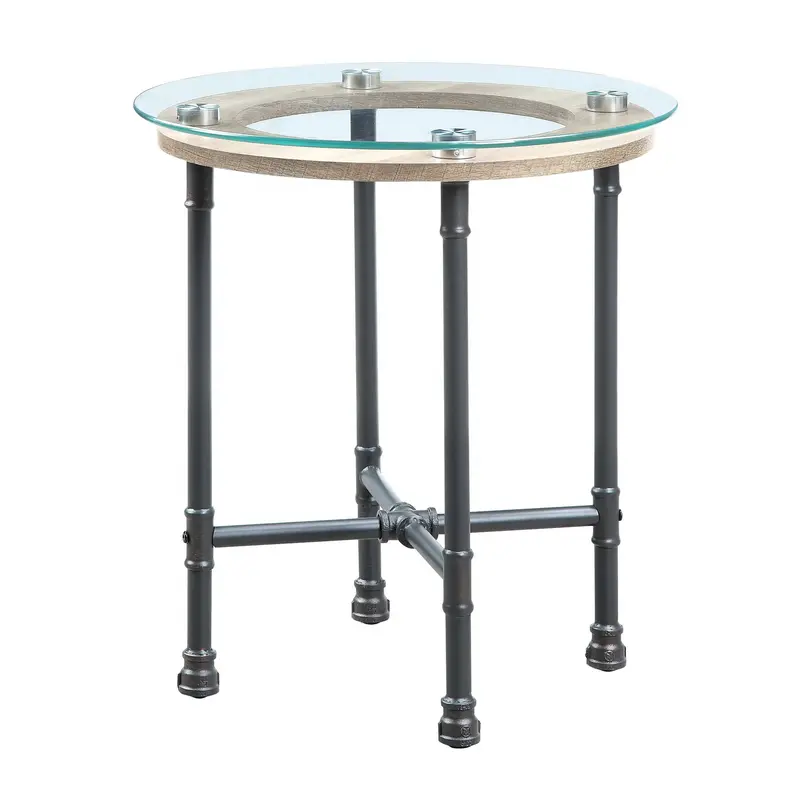 24" Sandy Gray And Clear Glass And Metal Round End Table By Homeroots