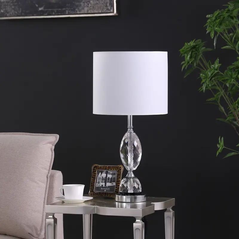 24" Silver Crystal Standard Table Lamp With White Shade By Homeroots
