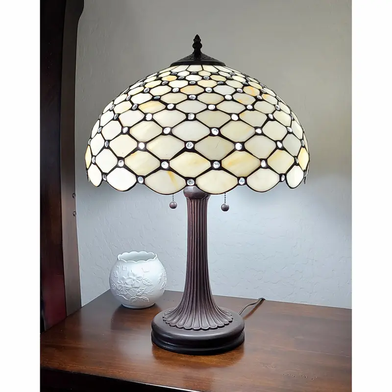 24" Stained Glass Two Light Jeweled Vintage Accent Table Lamp By Homeroots