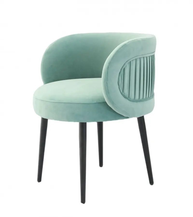 24" Teal Velvet And Black Solid Color Arm Chair By Homeroots