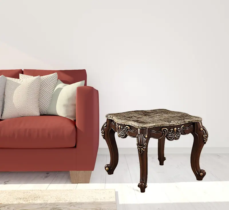 24" Walnut And Marble Marble And Solid Wood Square End Table By Homeroots