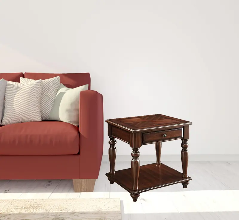24" Walnut Manufactured Wood Rectangular End Table With Drawer And Shelf By Homeroots