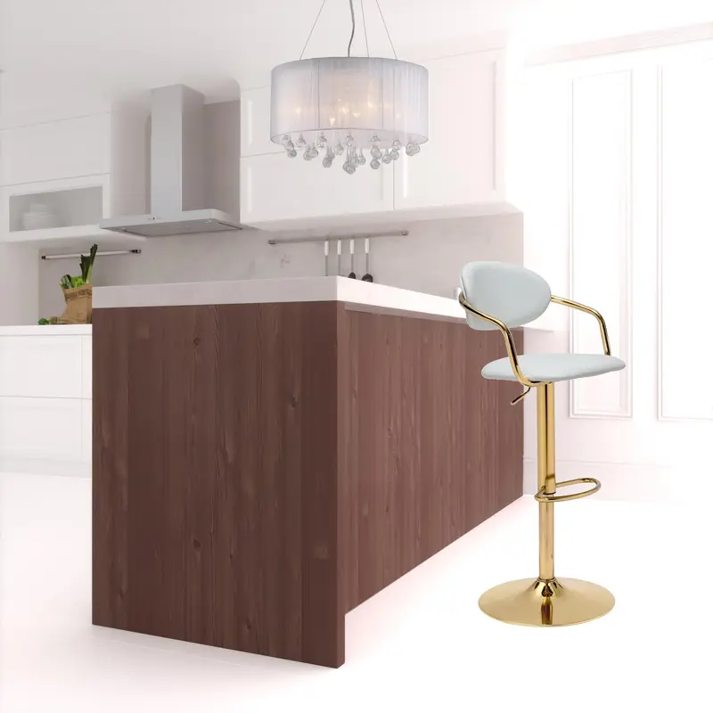 24" White And Gold Steel Swivel Low Back Counter Height Bar Chair With Footrest By Homeroots