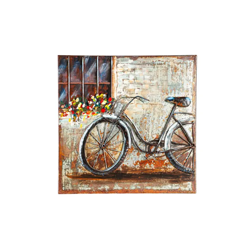 24"x24" Metal Painted Countryside Bike with Florals Wall Décor