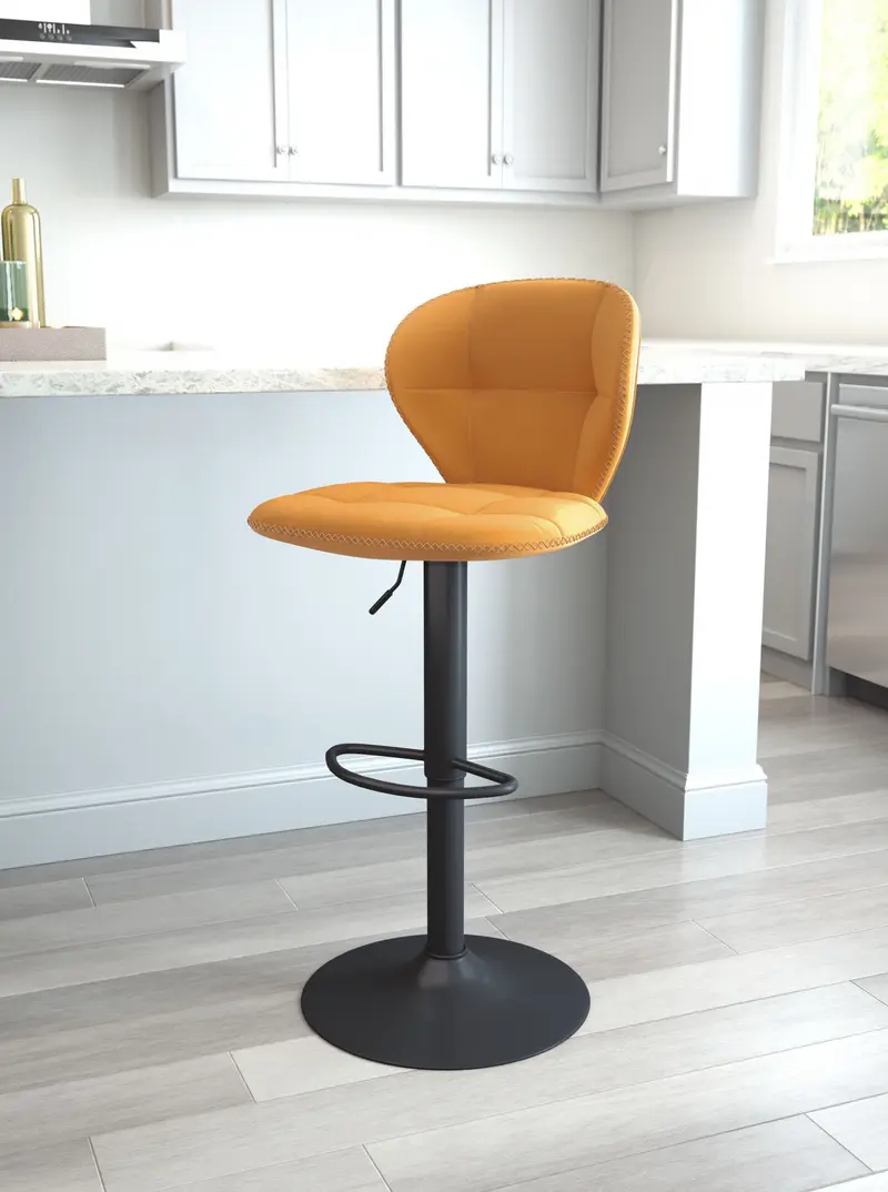 24" Yellow and Black Steel Swivel Low Back Counter Height Bar Chair with Footrest By Homeroots