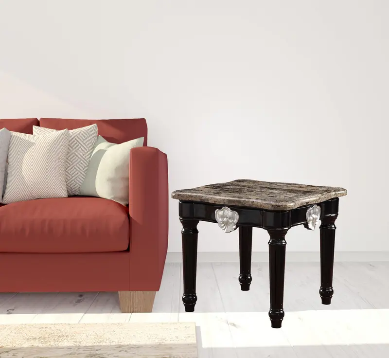 25" Black Manufactured Wood and Marble Square End Table By Homeroots