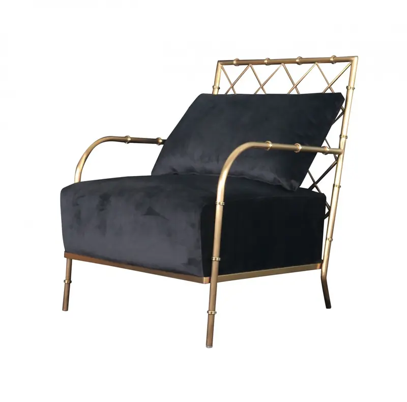 25" Black Velvet And Gold Solid Color Arm Chair By Homeroots