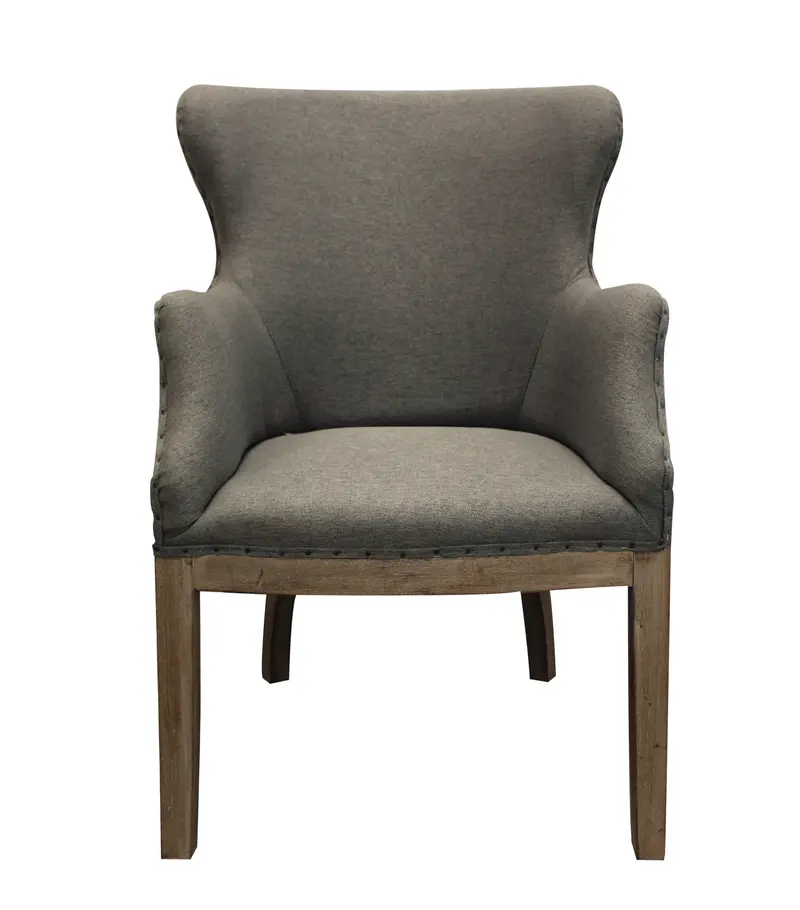 25" Gray Linen And Natural Solid Color Arm Chair By Homeroots