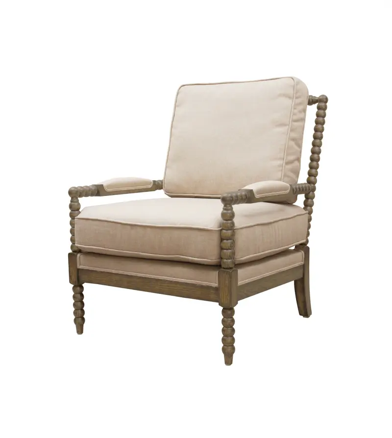 25" Ivory Cushion And Natural Beaded Arm Chair By Homeroots