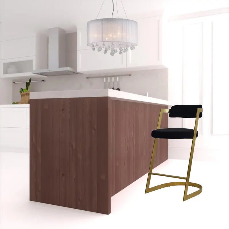 26" Black And Gold Velvet And Stainless Steel Low Back Counter Height Bar Chair With Footrest By Homeroots