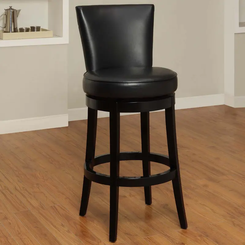 26" Black Faux Leather Round Seat Black Wood Swivel Armless Bar Stool By Homeroots