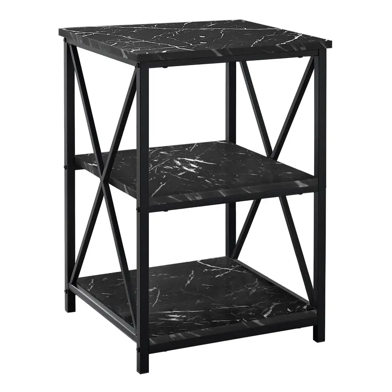 26" Black Faux Marble End Table With Two Shelves By Homeroots