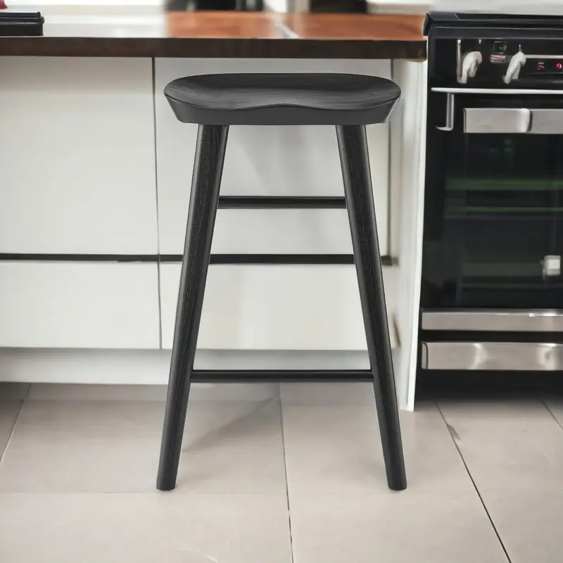 26" Black Solid Wood Counter Stool By Homeroots