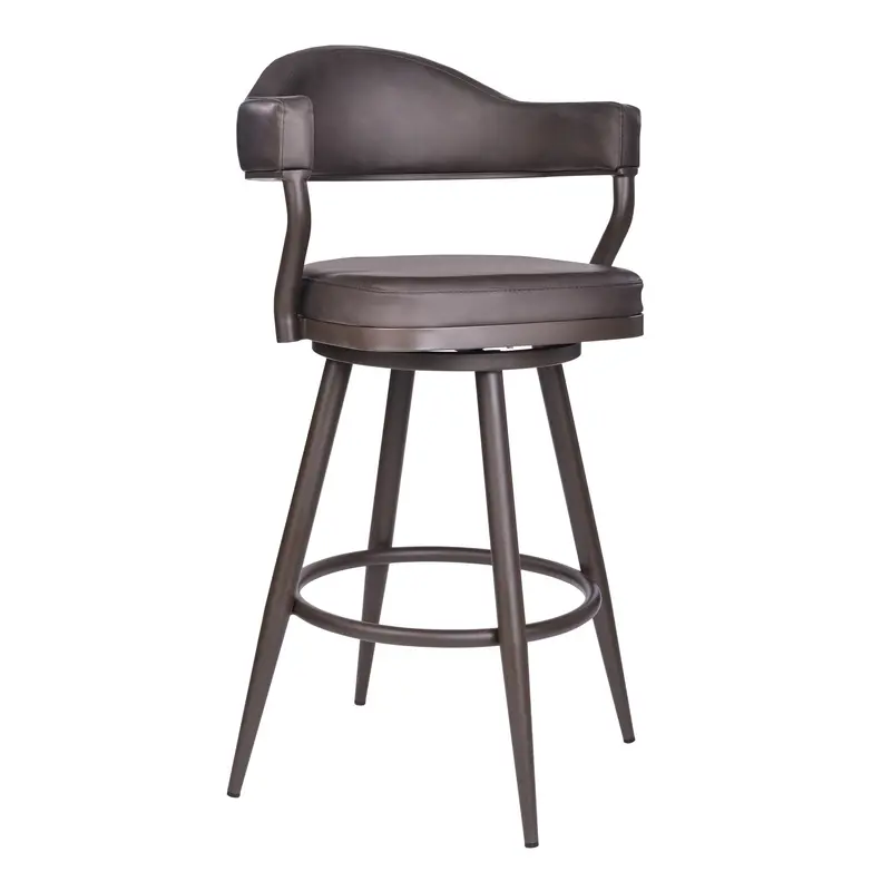 26" Brown Faux Leather and Iron Swivel Counter Height Bar Chair with Footrest By Homeroots