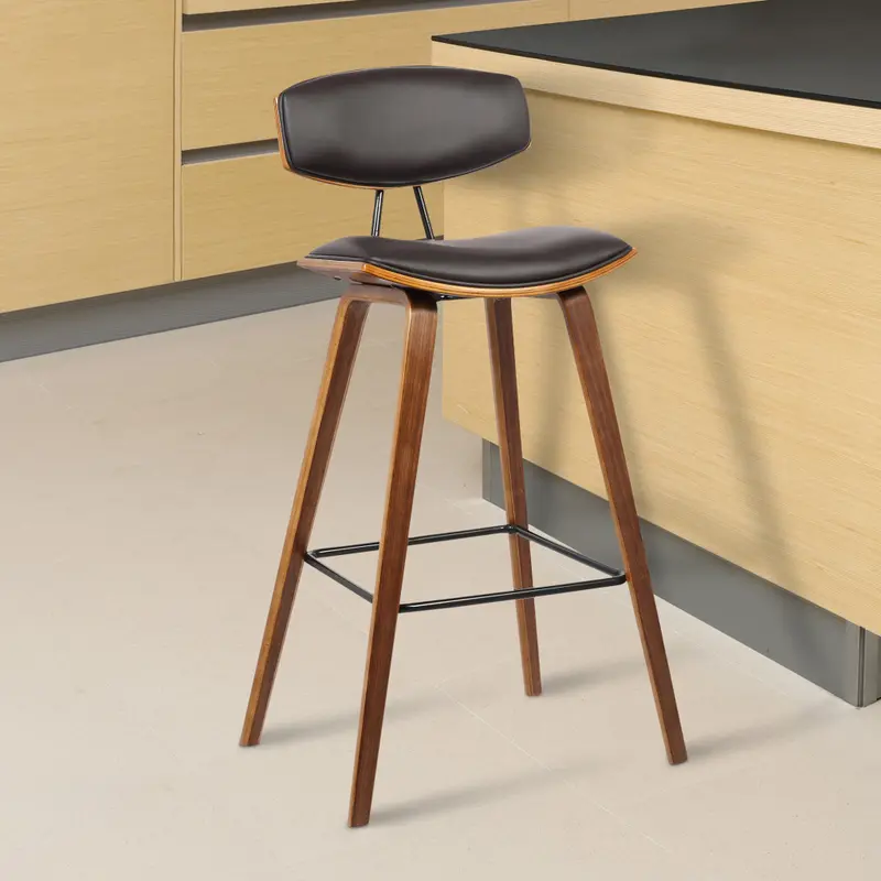 26” Brown Faux Leather Mid Century Modern Bar Stool By Homeroots