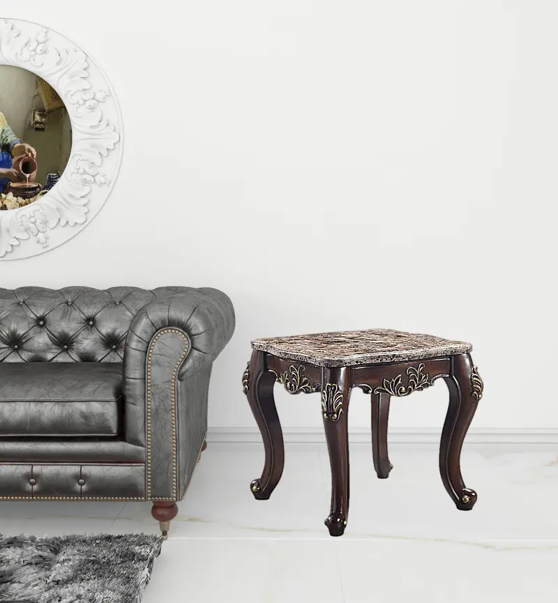 26" Cherry And Marble Marble And Solid Wood Square End Table By Homeroots