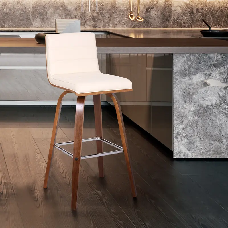 26” Cream Faux Leather Wooden Swivel Bar Stool By Homeroots