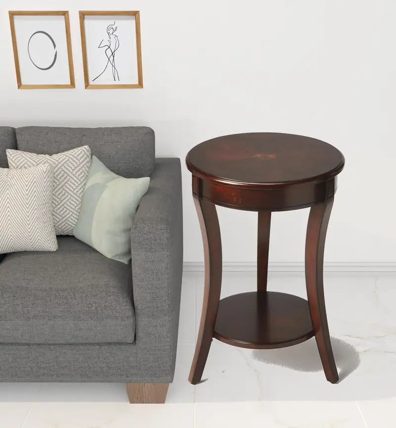 26" Dark Brown And Cherry Manufactured Wood Round End Table With Shelf By Homeroots