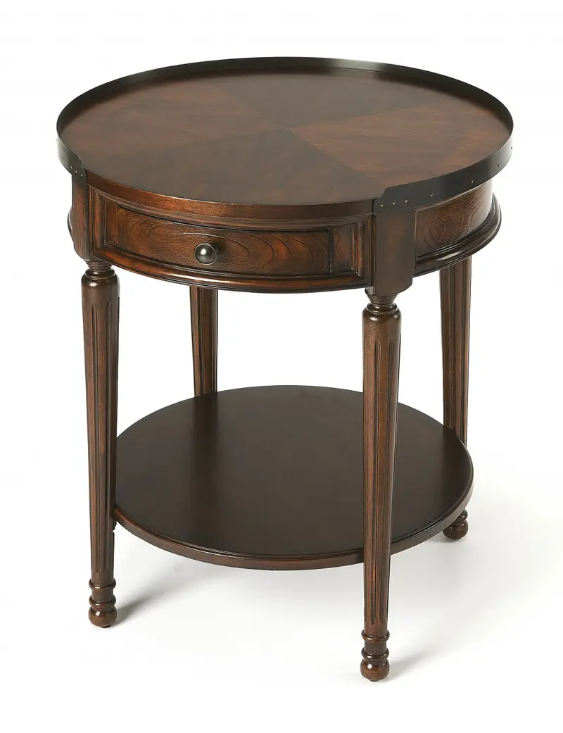 26" Dark Brown Manufactured Wood Round End Table With Drawer And Shelf By Homeroots