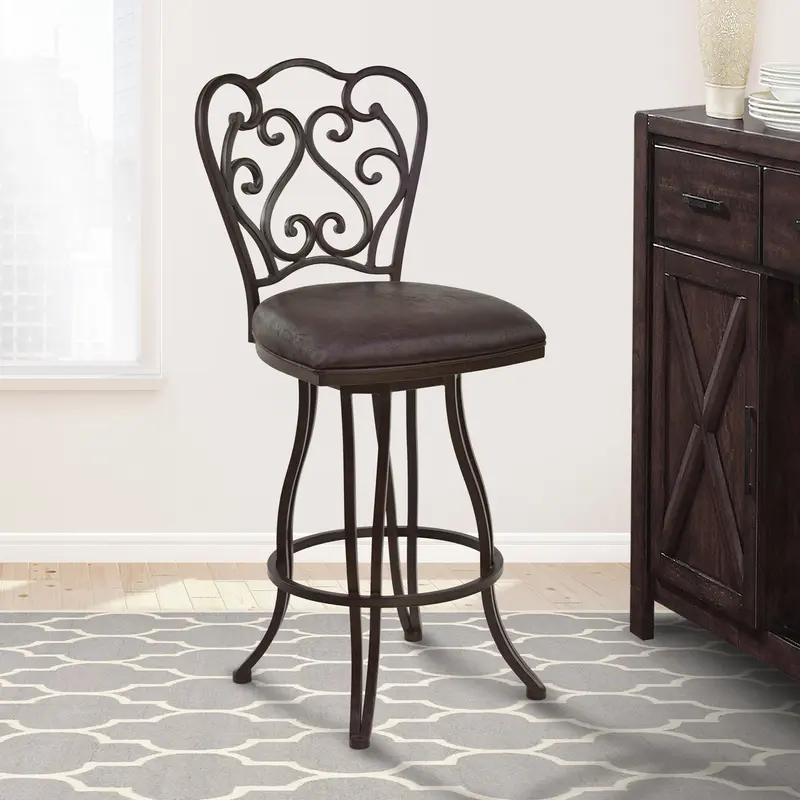 26" Dark Espresso Scroll Back Metal Swivel Bar Stool By Homeroots