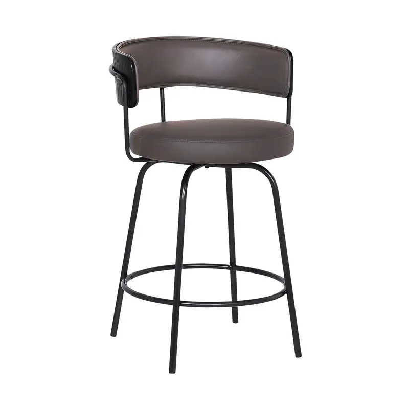 26" Gray Faux Leather Modern Swivel Bar Stool By Homeroots