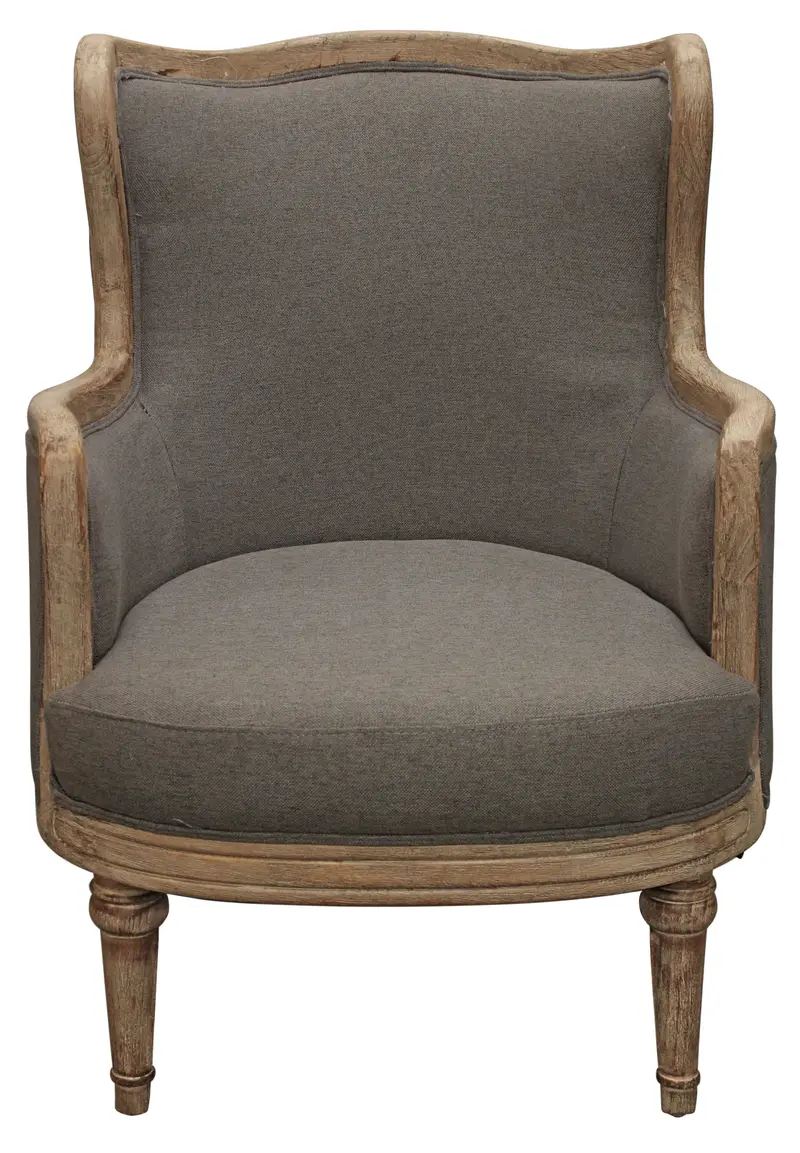 26" Gray Linen And Natural Solid Color Arm Chair By Homeroots