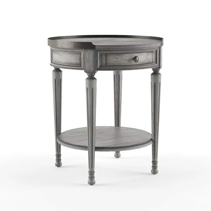 26" Gray Manufactured Wood Round End Table With Drawer And Shelf By Homeroots