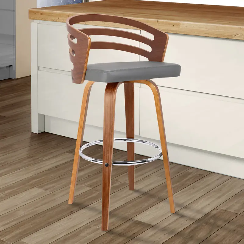 26" Gray Modern Faux Leather Swivel Bar Stool By Homeroots