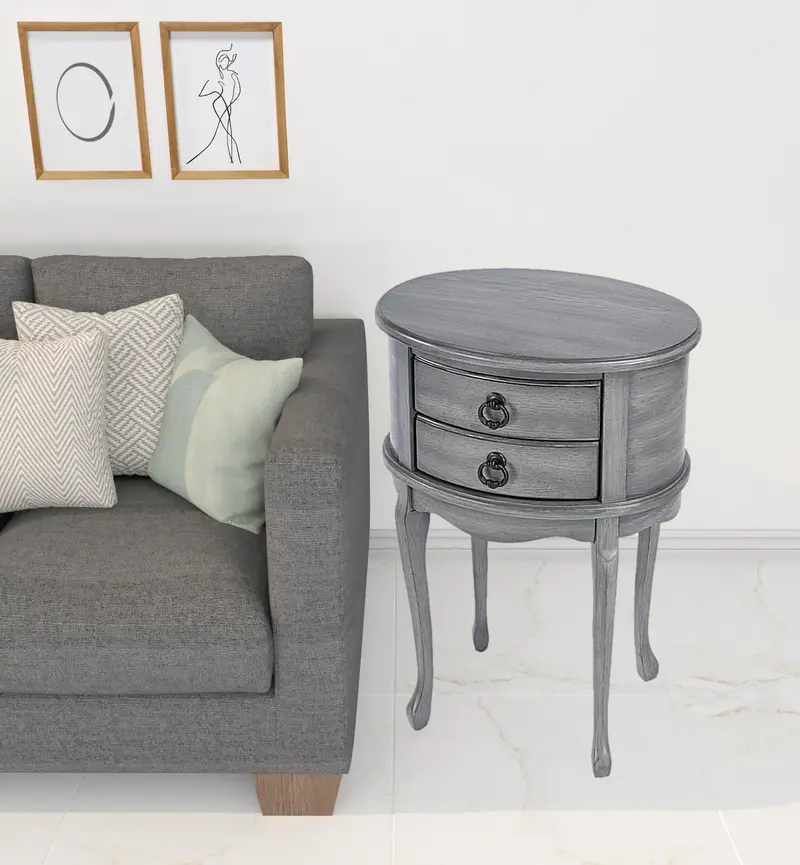 26" Grey And Gray Manufactured Wood Oval End Table With Two Drawers By Homeroots