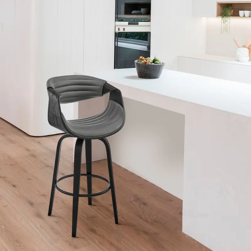 26" Grey Faux Leather and Black Wood Retro Chic Counter Stool By Homeroots
