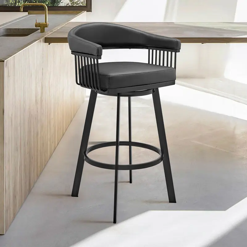 26" Mod Black Faux Leather Black Finish Swivel Bar Stool By Homeroots