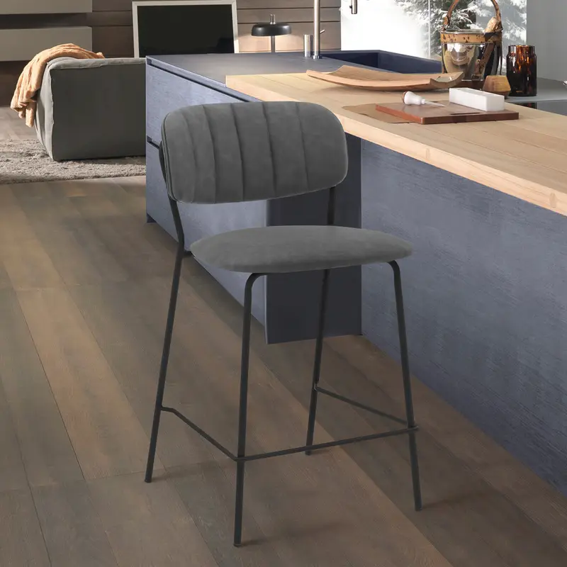 26" Mod Grey Faux Leather Bar Stool with Black Metal Frame By Homeroots