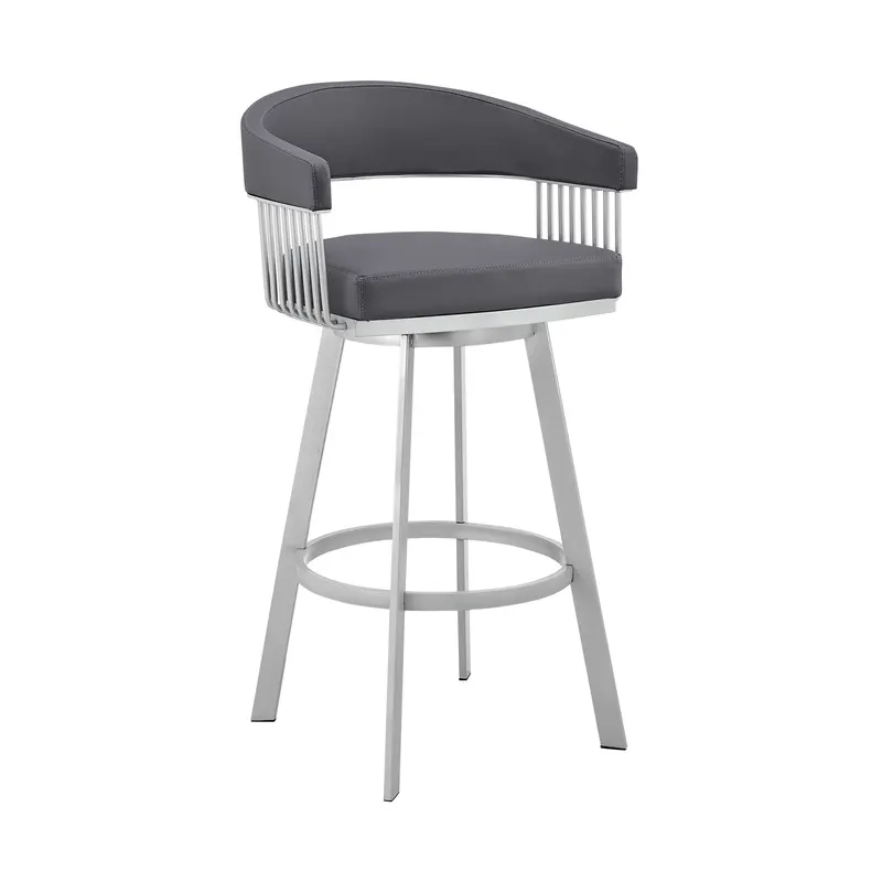 26" Mod Slate Grey Faux Leather Silver Finish Swivel Bar Stool By Homeroots