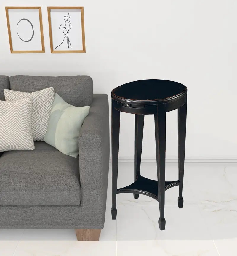 26" Rustic Black Manufactured Wood Oval End Table With Shelf By Homeroots