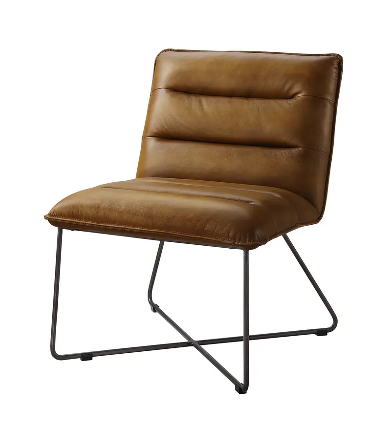 26" Saddle Brown Top Grain Leather And Brown Solid Color Slipper Chair By Homeroots