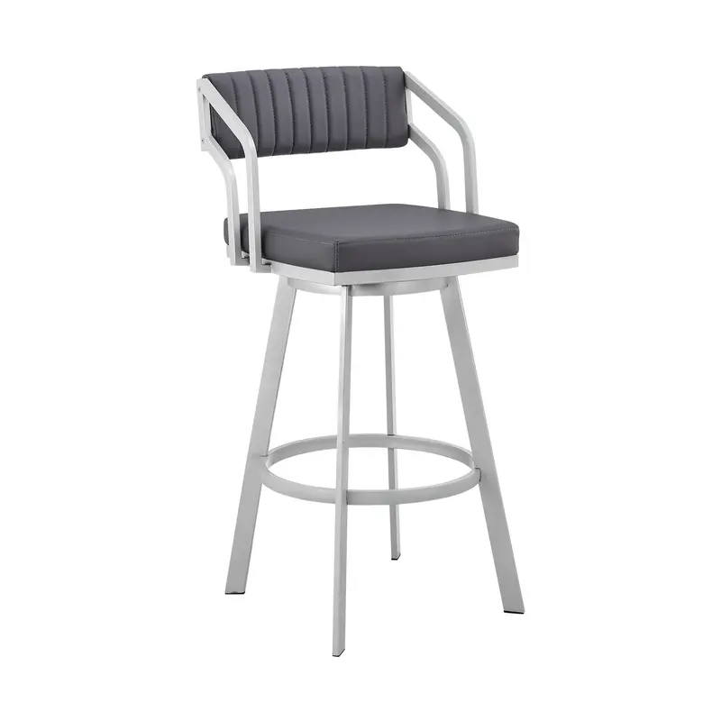 26" Timeless Slate Grey Faux Leather Silver Finish Swivel Bar Stool By Homeroots