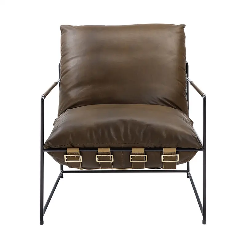 27" Brown Top Grain Leather And Steel Solid Color Lounge Chair By Homeroots
