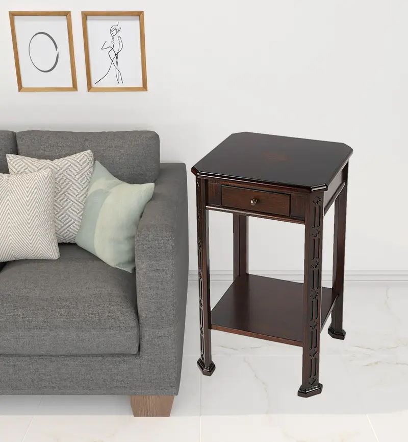 27" Dark Brown And Cherry Manufactured Wood Rectangular End Table With Drawer And Shelf By Homeroots