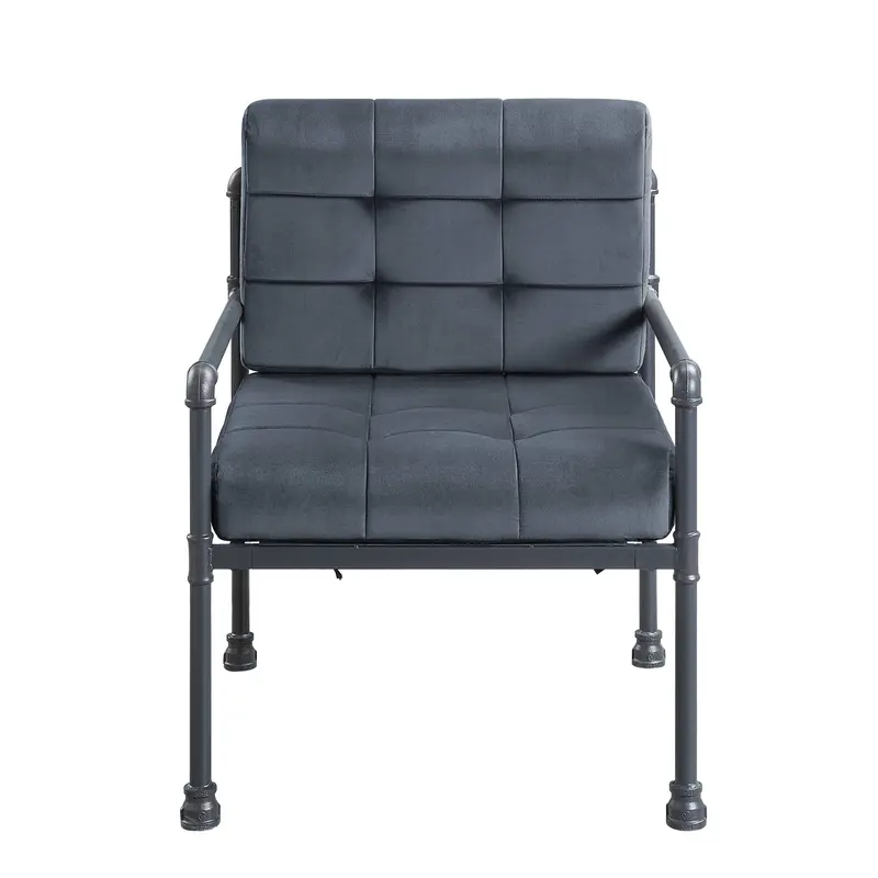 27" Gray Velvet And Steel Arm Chair By Homeroots