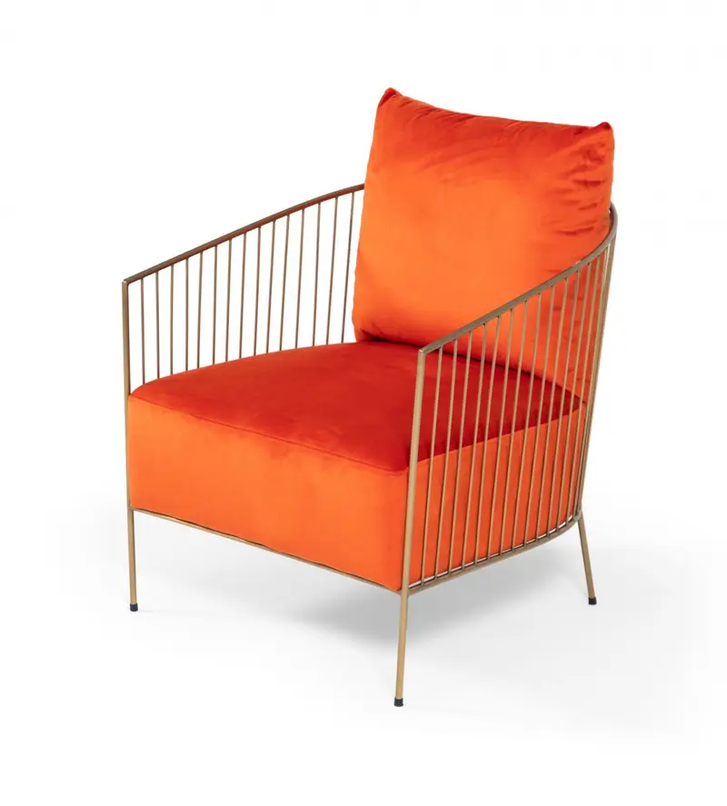 27" Orange Velvet And Gold Solid Color Arm Chair By Homeroots