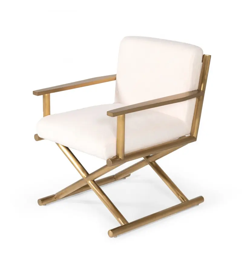 27" White Sherpa And Gold Directors Arm Chair By Homeroots