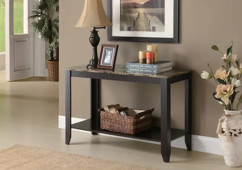28.75" Cappuccino Particle Board Accent Table with a Marble Top By Homeroots