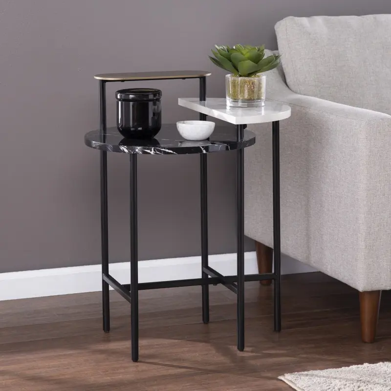 28" Black Manufactured Wood And Iron Free Form End Table With Shelf By Homeroots