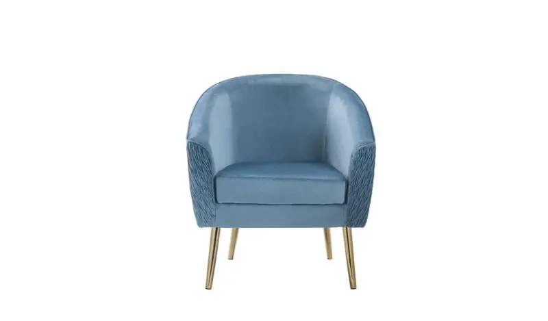 28" Blue Velvet And Gold Ikat Barrel Chair By Homeroots