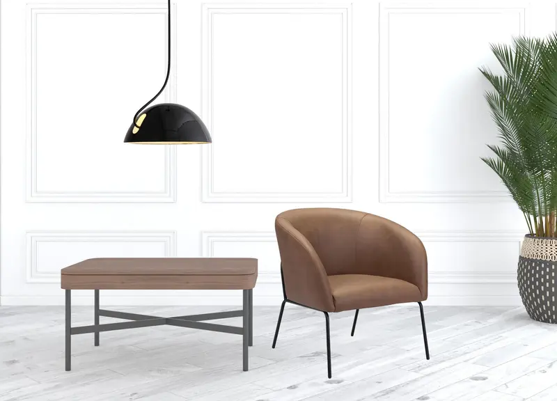 28" Brown Faux Leather And Gold Arm Chair By Homeroots