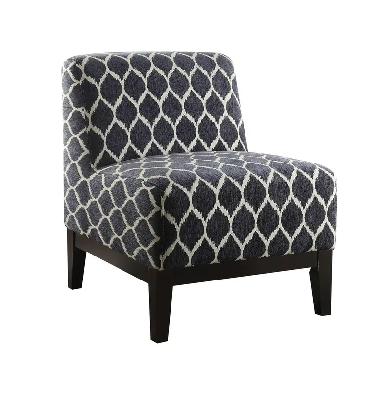 28" Dark Blue Chenille And Black Trellis Slipper Chair By Homeroots